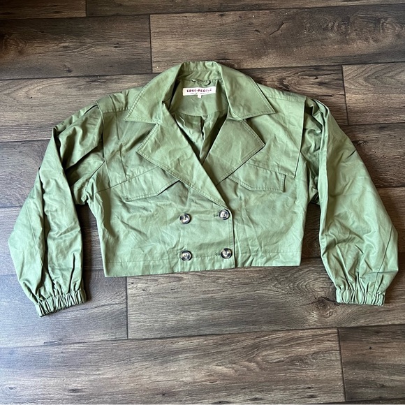 Free People Women's Looking Glass Cropped Trench Coat Loden Green Size Small